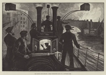 The London Fire Brigade, Steam Fire-Engine Going to a Riverside Fire
